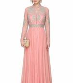 Pink georgette long sleeve embroidered gown