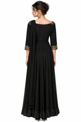 Black georgette 3/4th sleeve embroidered gown 2