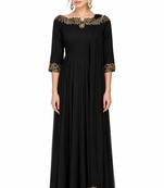 Black georgette 3/4th sleeve embroidered gown
