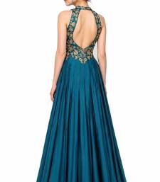 Turquoise blue silk sleevless embroidered gown