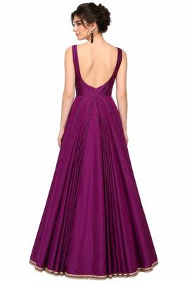 Deep pink silk sleevless embroidered gown 2