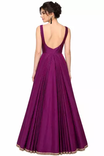Deep pink silk sleevless embroidered gown