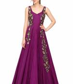 Deep pink silk sleevless embroidered gown