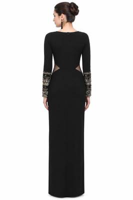 Black lycra cotton long sleeve embroidered gown 2