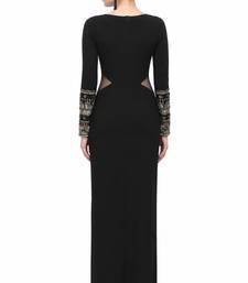 Black lycra cotton long sleeve embroidered gown