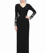 Black lycra cotton long sleeve embroidered gown