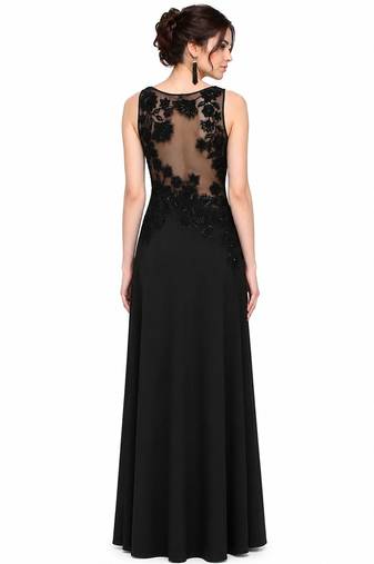 Black georgette sleevless embroidered gown