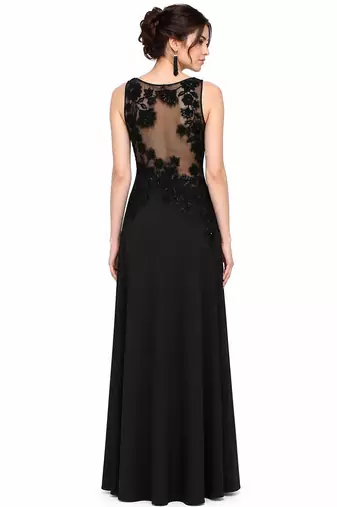 Black georgette sleevless embroidered gown