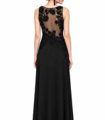 Black georgette sleevless embroidered gown