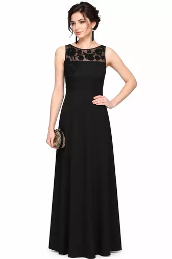 Black georgette sleevless embroidered gown