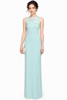 Light blue georgette sleevless embroidered gown 1