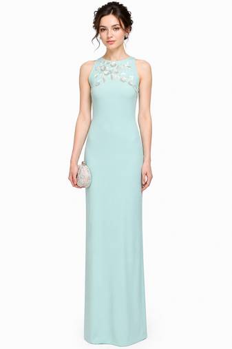 Light blue georgette sleevless embroidered gown