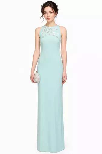 Light blue georgette sleevless embroidered gown