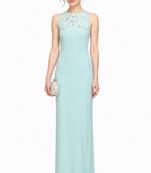 Light blue georgette sleevless embroidered gown