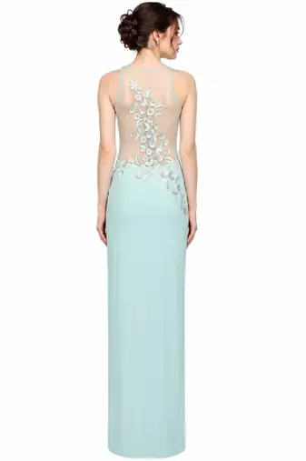 Light blue georgette sleevless embroidered gown