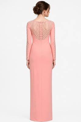 Pink georgette long sleeve embroidered gown 2