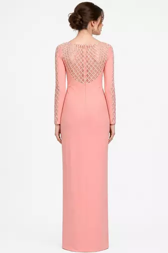 Pink georgette long sleeve embroidered gown