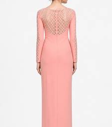 Pink georgette long sleeve embroidered gown