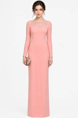 Pink georgette long sleeve embroidered gown 1