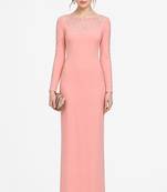Pink georgette long sleeve embroidered gown