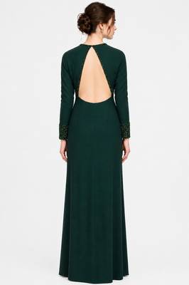 Emerald green georgette long sleeve embroidered gown 2