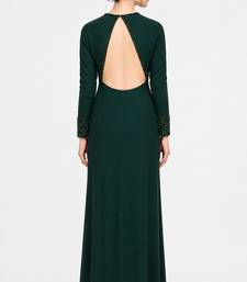 Emerald green georgette long sleeve embroidered gown