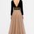 Beige & black velvet & georgette long sleeve embroidered gown