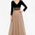 Beige & black velvet & georgette long sleeve embroidered gown