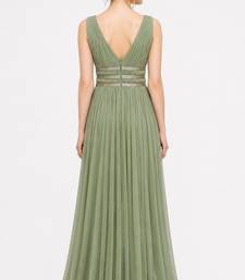 Light green georgette sleevless embroidered gown