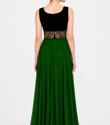 Bottol green velvet & georgette sleevless embroidered gown