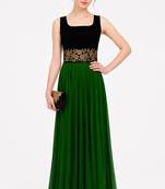 Bottol green velvet & georgette sleevless embroidered gown