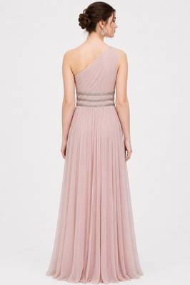 Pink georgette sleevless embroidered gown 2