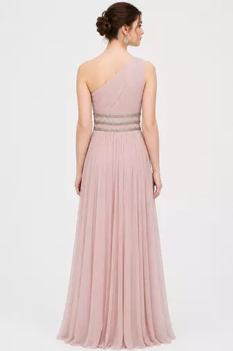 Pink georgette sleevless embroidered gown