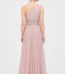Pink georgette sleevless embroidered gown