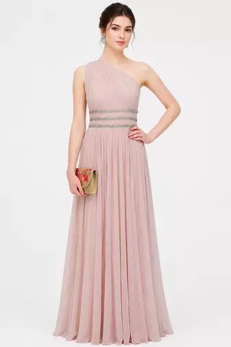 Pink georgette sleevless embroidered gown