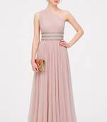 Pink georgette sleevless embroidered gown