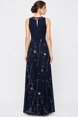 Electric blue georgette sleevless embroidered gown 2