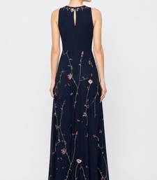 Electric blue georgette sleevless embroidered gown