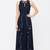 Electric blue georgette sleevless embroidered gown