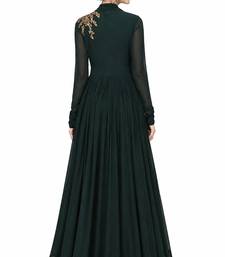 Emerald green georgette long sleeve embroidered gown