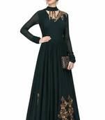 Emerald green georgette long sleeve embroidered gown