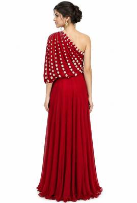 Red georgette sleevless embroidered gown 2