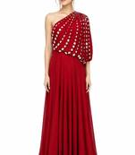 Red georgette sleevless embroidered gown