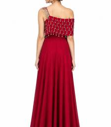 Red georgette sleevless embroidered gown