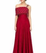 Red georgette sleevless embroidered gown