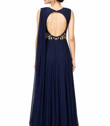 Navy blue georgette sleevless embroidered gown
