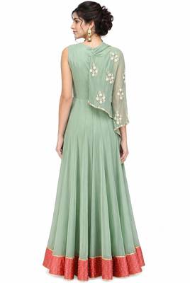 Light green georgette monosleeve embroidered gown 2