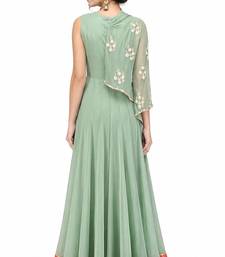 Light green georgette monosleeve embroidered gown