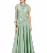 Light green georgette monosleeve embroidered gown