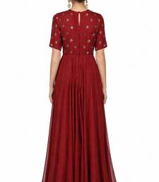 Maroon  georgette half sleeve embroidered gown